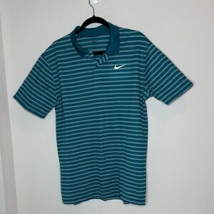 Nike Men's Polo in Teal and White Stripes